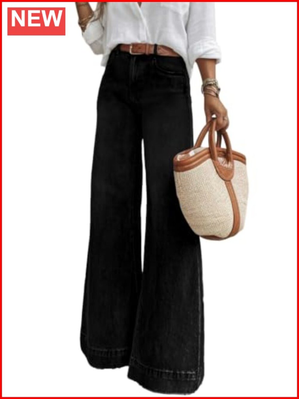 Wide Leg Flare Jeans High Waisted Stretchy Denim Pants with Pockets